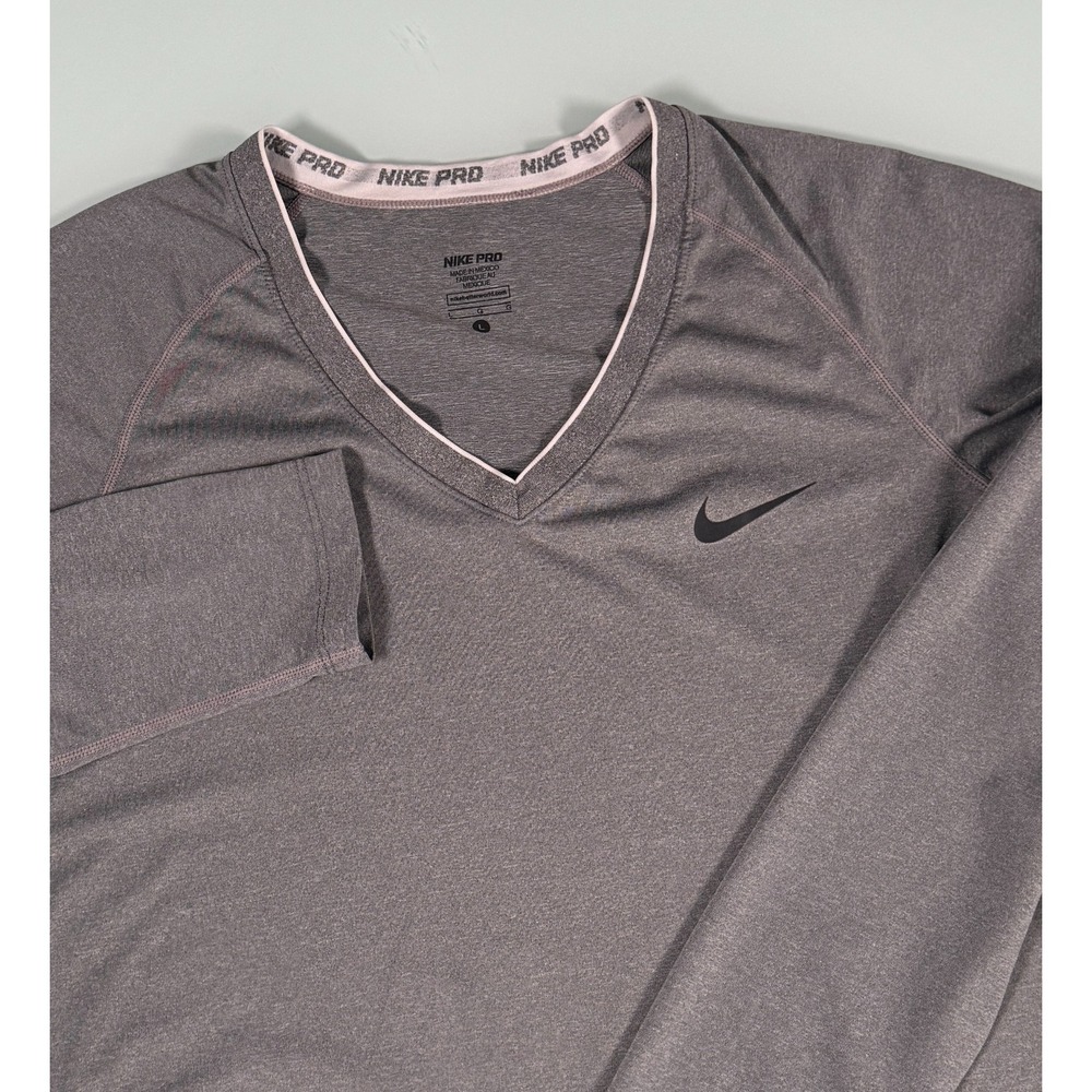 Nike Pro Dri-Fit Running Shirt Women's L Gray V-Neck Stretch ActiveWear